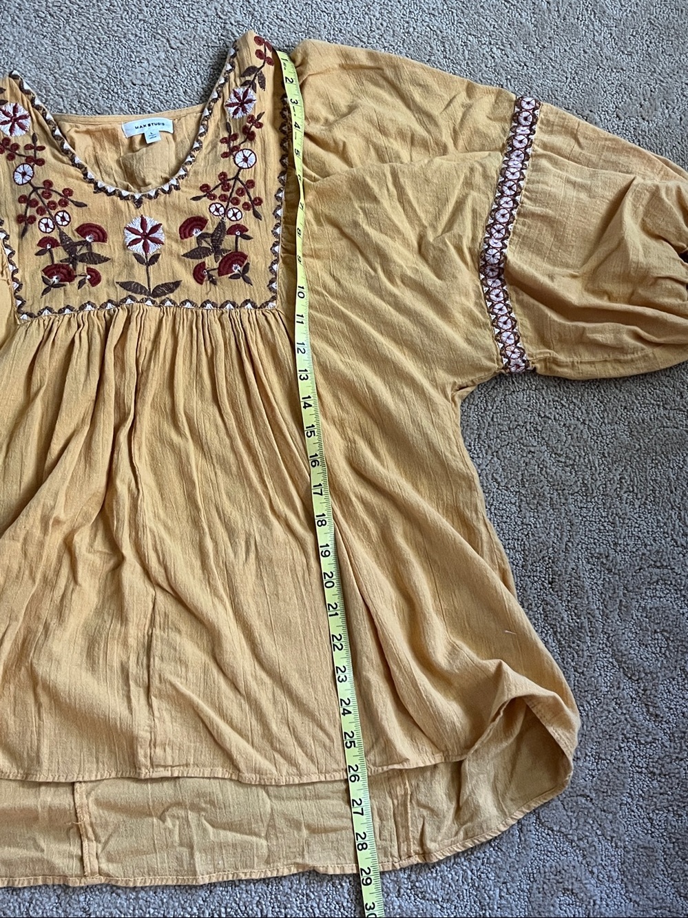 Boho Mustard Embroidered Peasant Top - Brand: Max Studio - Picture 9 of 10